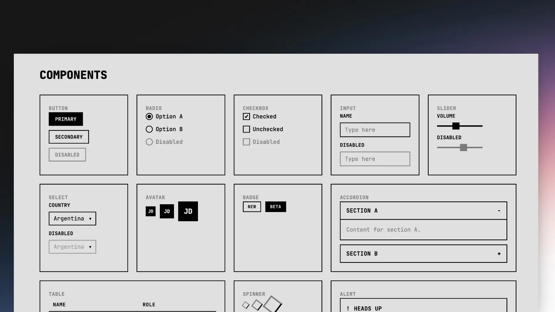 Basic Design System components overview