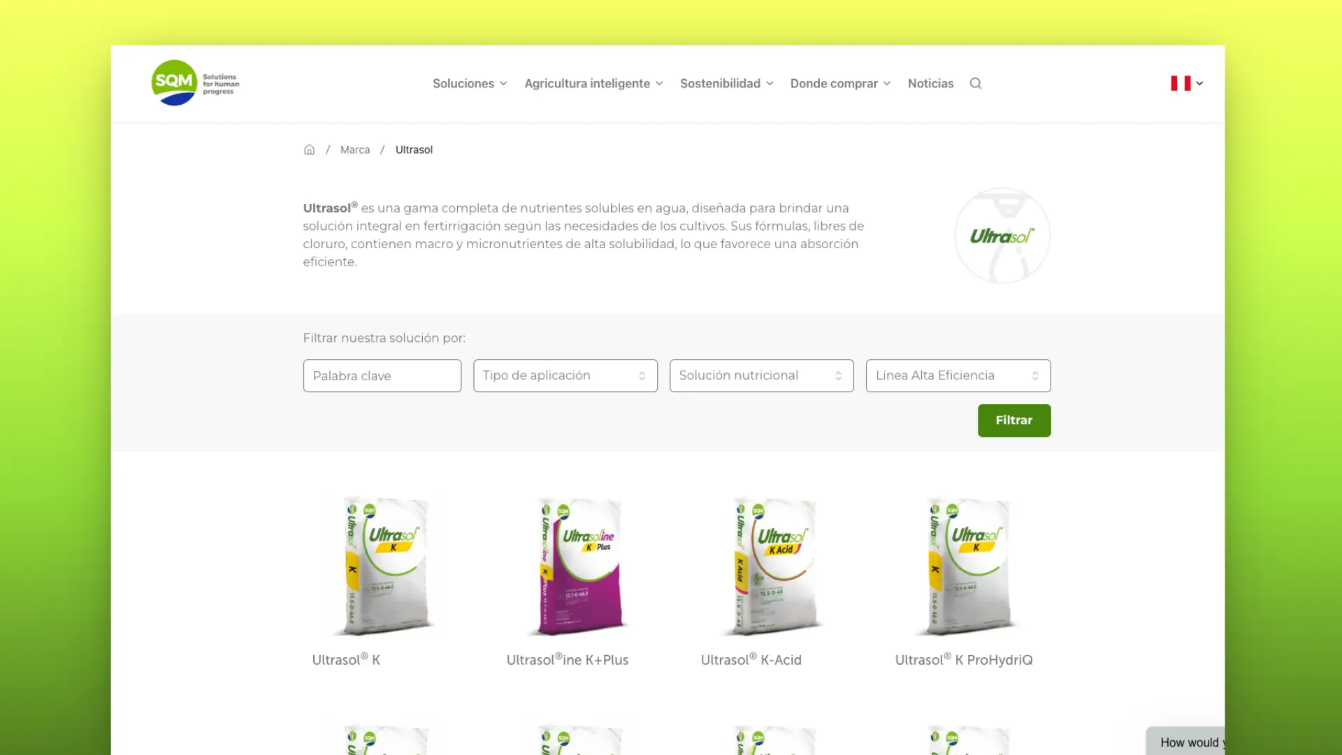 SQM Nutrition brand section